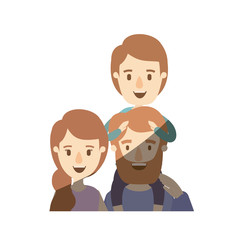 light color shading caricature half body family parents with boy on his back vector illustration