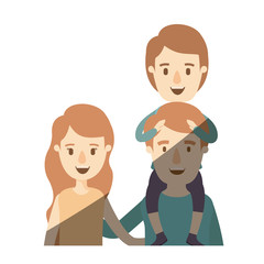 light color shading caricature half body family young parents with boy on his back vector illustration