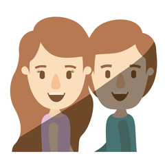 light color shading caricature side view half body couple children vector illustration
