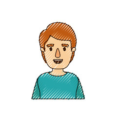 color crayon stripe caricature half body young man with hairstyle vector illustration