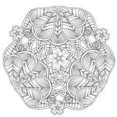 Black and white floral pattern for coloring book in doodle style. Vector elements for design. Good for art therapy, zentangle-style meditation and design of wrapping and textile.