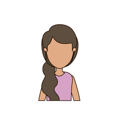 colorful caricature faceless front view half body woman with side ponytail hair vector illustration