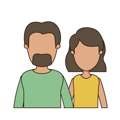 colorful caricature faceless front view half body couple woman with short hair and bearded man vector illustration