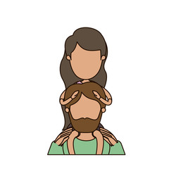 Obraz premium colorful caricature faceless half body bearded father with girl on his back vector illustration