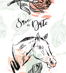 Hand drawn vector abstract modern boho tropical minimalistic save the date card