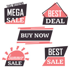 Season sale badges and tags design vector set for banners, promotional brochures, discount posters, shopping Flyer, clearance Advertising. collection sale objects and icons.