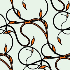 Naklejka premium Seamless pattern of creepers. Black with orange curls on a light background.