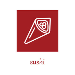 temaki sushi icon on red square