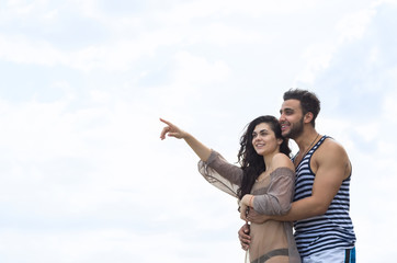 Couple On Beach Summer Vacation, Beautiful Young Happy People In Love, Man And Woman Smile Sea Ocean Holiday Travel