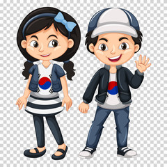 Boy and girl wearing shirts with South Korea flag