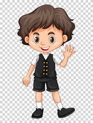 Cute boy waving hand on transparent background