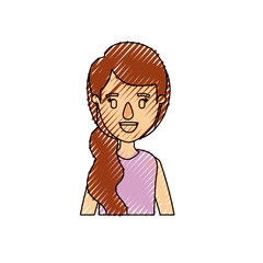 color crayon stripe caricature half body woman with side ponytail hair vector illustration