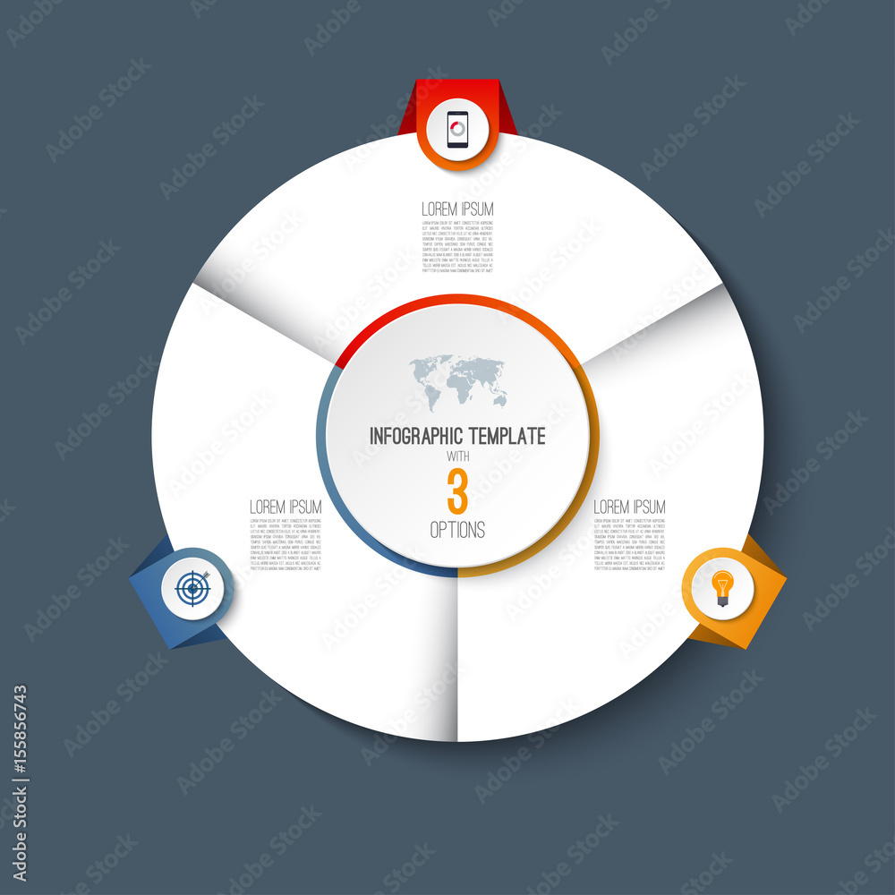 Wall mural infographic pie chart circle template with 3 options. can be used as cycle diagram, graph, web banne