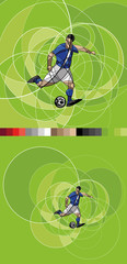 Abstract image of soccer or football player with ball on green background, made with circle