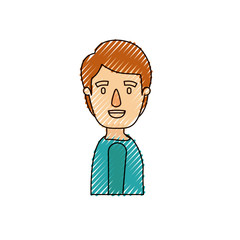color crayon stripe caricature side view young man with hairstyle vector illustration