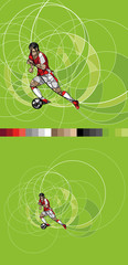 Abstract image of soccer or football player with ball on green background, made with circle