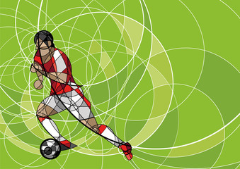 Abstract image of soccer or football player with ball on green background, made with circle