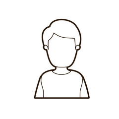 black thick contour caricature faceless half body man with coat and hairstyle vector illustration