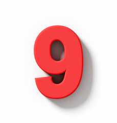 number 9 3D red isolated on white with shadow - orthogonal projection