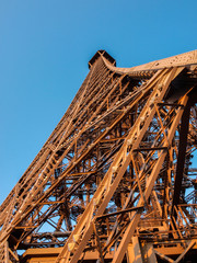 Detail of the Eiffel Tower of Paris, from inside and the top