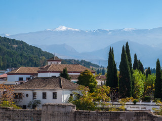 Fototapeta na wymiar Landscape of Wall of Granada, Alhambra and Sierra Nevada, Spain