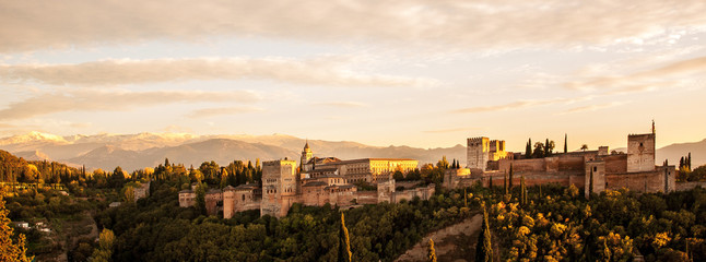 Landscape of Alhambra with Sierra Nevada, Granada, Spain - obrazy, fototapety, plakaty