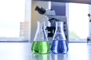 Flask and test tube for Experiment chemical in Lab.