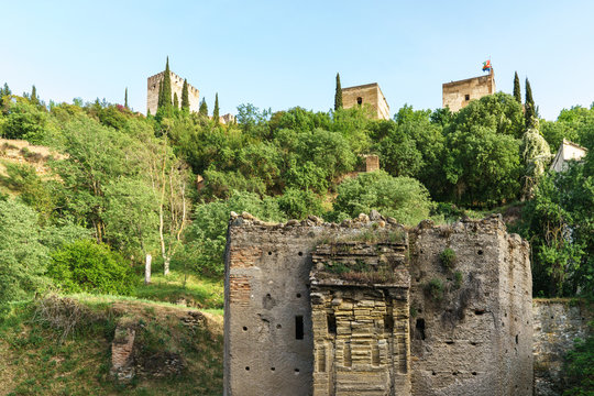 Alhambra, world famous monument of Granda, seen from the Genil's riverside