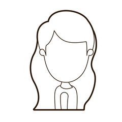 black thick contour caricature faceless side view half body girl with long wavy hair vector illustration
