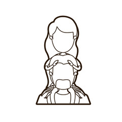 Obraz premium black thick contour caricature faceless front view half body bearded father with moustache and girl on his back vector illustration