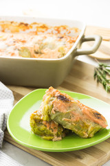 Spicy asian stuffed cabbage rolls with mushroom filling. 