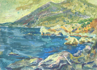 Sea shore and mountains