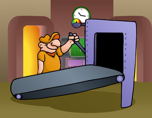 man operating belt machine