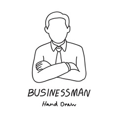 drawing businessman standing with arm crossed, vector