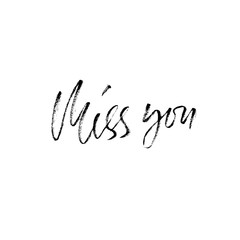 Fototapeta na wymiar Miss you inscription. Greeting card with calligraphy. Hand drawn modern dry brush lettering design. Vector typography.