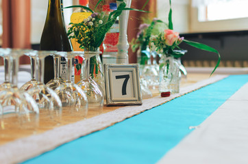 place setting at laid restaurant banquet table