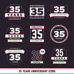 35 years anniversary emblems collection. Vector illustration.