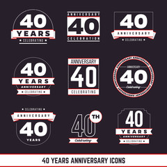 40 years anniversary emblems collection. Vector illustration.