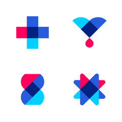 Cross, drop and DNA. Set of abstract medical or pharmacy vector logo mark templates or icons