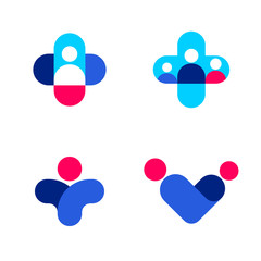 Abstract human figures and cross. Medicine and health care vector logo mark templates or icons set