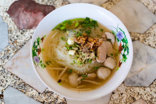 Thai pork clear noodle soup