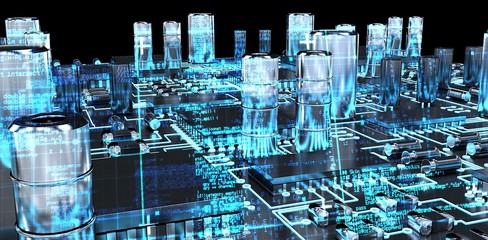 Composite image of blue matrix and codes