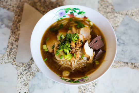 Thai tofu blood noodle soup