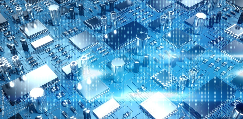 Poster composite image of blue technology interface with binary code