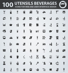 Utensils beverages icons set