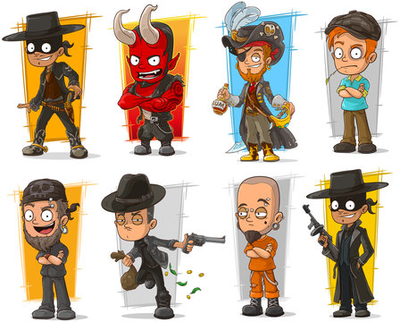 Vector set of cartoon bad guys characters