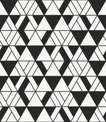 Vector seamless patter. Abstract irregular monochrome geometric fabric texture with repeating triangles. - 155883316