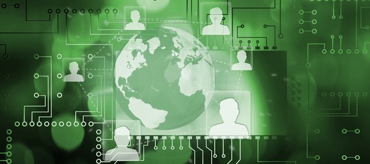 Composite image of circuit board against white background