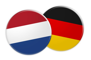 Obraz premium News Concept: Netherlands Flag Button On Germany Flag Button, 3d illustration on white background