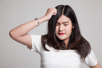Fototapeta premium Young Asian woman got sick and headache.